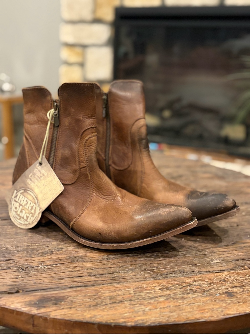 LIBERTY Black Brown Leather Western Ankle Boots